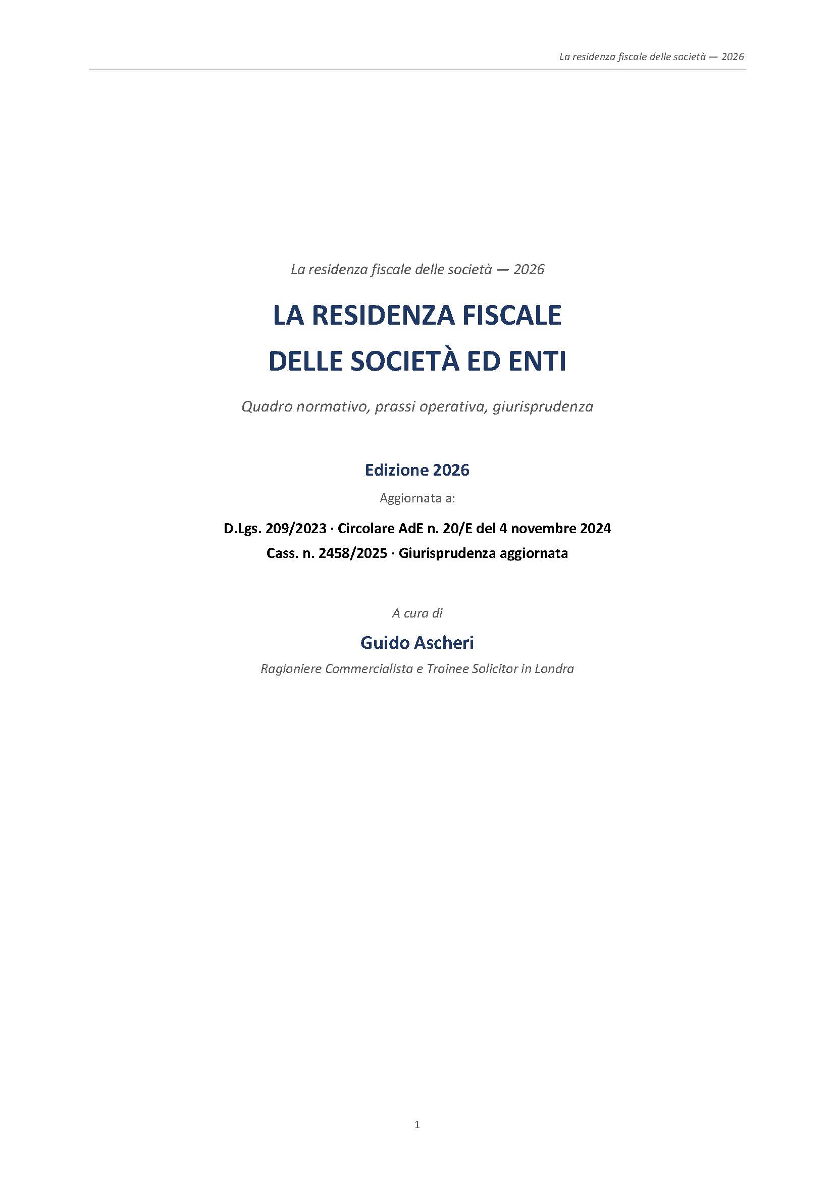 La residenza fiscale delle società ed enti